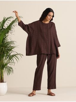 trueBrowns - Brown Cola Cotton Dobby Relaxed Co-Ord (Set of 2)