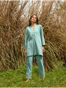trueBrowns - Light Blue Cotton Dobby Relaxed Co-Ord (Set of 2)