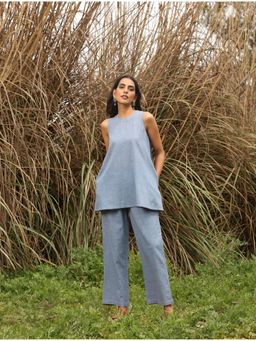 trueBrowns - Blue Cotton Sleeveless Co-Ord (Set of 2)