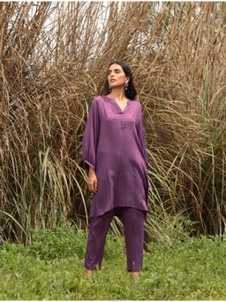 trueBrowns - Purple Viscose Dobby Relaxed Co-Ord (Set of 2)