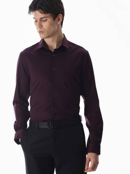 Jack & Jones - Men Burgundy Solid/Plain Cotton Blend Shirt
