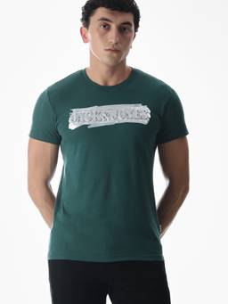 Jack & Jones - Men Teal Textured Cotton T-Shirt