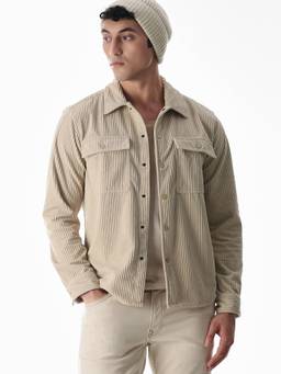 Jack & Jones - Men Beige Textured Polyester Shirt