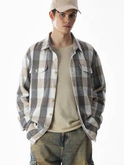 Jack & Jones - Men Beige Checks Cotton Shirt