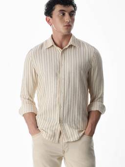 Jack & Jones - Men Beige Stripes Cotton Shirt