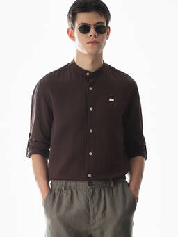 Jack & Jones - Men Brown Solid/Plain Cotton Shirt