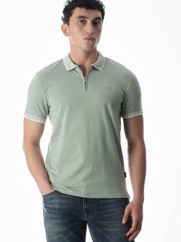 Jack & Jones - Men Green Checks Cotton Blend Polo T-Shirt