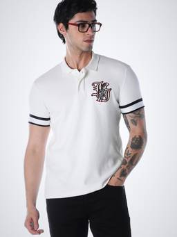 Jack & Jones - Men White Stripes Cotton Blend Polo T-Shirt