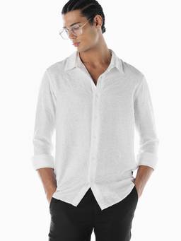 Jack & Jones - Men White Solid/Plain Viscose Blend Shirt