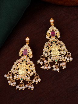 Estele - Gold Plated CZ Devotional Lakshmi Devi Designer Earrings with Pearls for Women