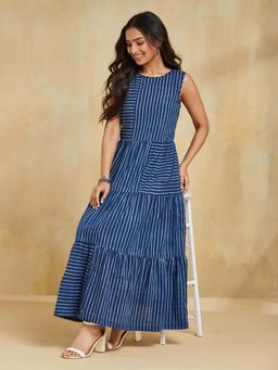 Fabindia - Blue Cotton Tiered Dress
