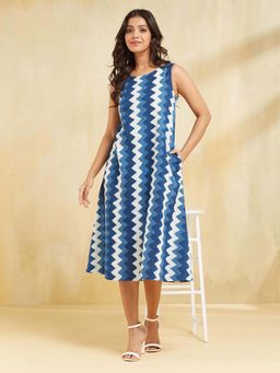Fabindia - Multi-Color Cotton Linen Dabu Printed Dress