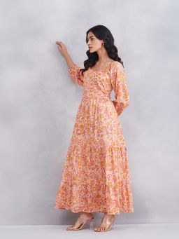 Fabindia - Peach Cotton Printed Dress