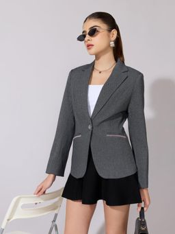 SHOWOFF - Edition Womens Grey Blazer with Contrast Pocket Trim