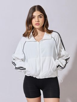 SHOWOFFFF - Edition Womens White Zip-Up Track Jacket with Black Stripe Detail