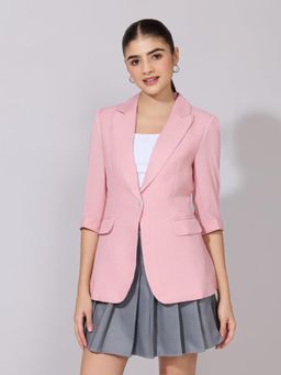 SHOWOFFFF - Edition Womens Textured Pink Single Breasted Blazer