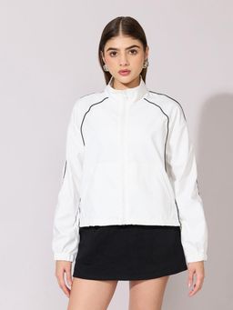 SHOWOFFFF - Edition Womens White Contrast Trim Zip-Up Jacket