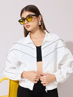 SHOWOFFFF - Edition Womens White Contrast Trim Zip-Up Jacket