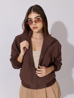 SHOWOFFFF - Edition Womens Brown High Neck Zip-Up Bomber Jacket
