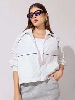 SHOWOFFFF - Edition Womens White Full Sleeve Zip-Up Jacket