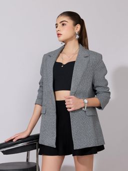 SHOWOFF - Edition Womens Textured Grey Single Breasted Blazer