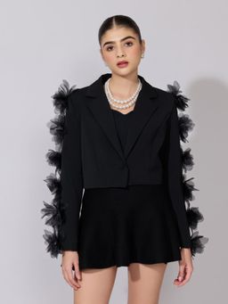 SHOWOFFFF - Edition Womens Black Embellished Sleeve Crop Blazer