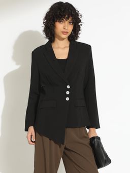 SHOWOFFFF - Classic Womens Black Asymmetrical Blazer
