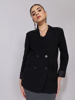 SHOWOFFFF - Edition Womens Black Double Breasted Blazer with Roll-Up Sleeves