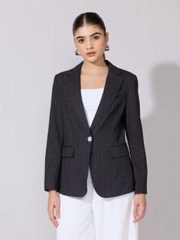 SHOWOFFFF - Edition Womens Pinstripe Black Single Breasted Blazer