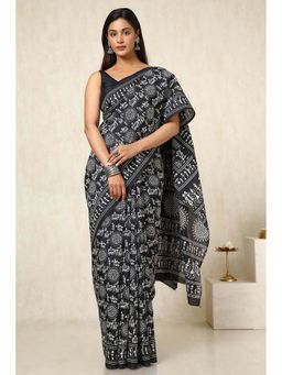 Soch - Women Black Art Silk Warli Saree with Unstitched Blouse