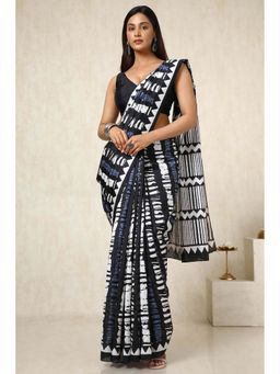 Soch - Women Black Art Silk Geometric Print Saree with Unstitched Blouse