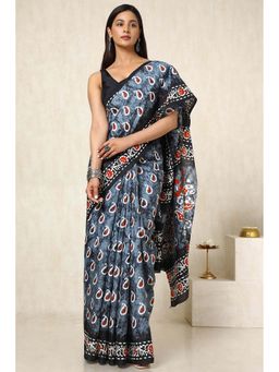Soch - Women Grey Art Silk Paisley Print Saree with Unstitched Blouse
