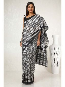 Soch - Women Cream Art Silk Botanical Print Saree with Unstitched Blouse