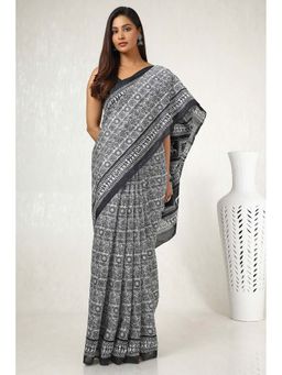 Soch - Women White Art Silk Ethnic Motifs Saree with Unstitched Blouse