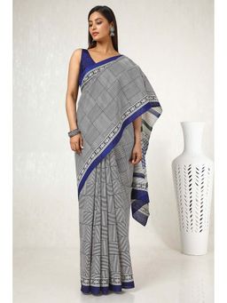 Soch - Women White Art Silk Geometric Print Saree with Unstitched Blouse