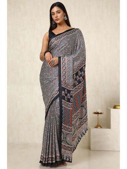 Soch - Women Black Crepe Ethnic Motifs Saree with Unstitched Blouse