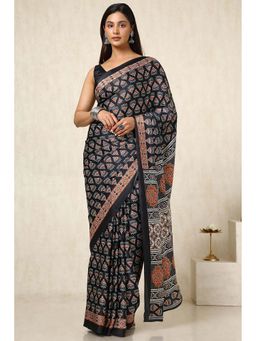 Soch - Women Black Crepe Ethnic Motifs Saree with Unstitched Blouse
