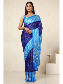 Soch - Women Blue Crepe Bandhani Print Saree with Unstitched Blouse