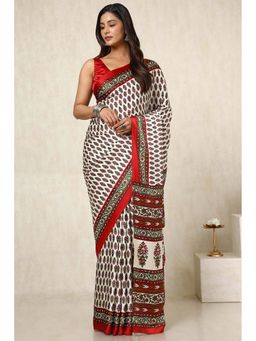 Soch - Women Cream Crepe Ethnic Motifs Saree with Unstitched Blouse