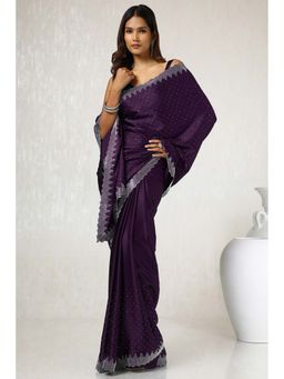 Soch - Women Purple Satin Saree with Unstitched Blouse