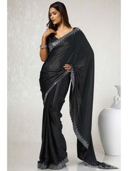 Soch - Women Black Satin Saree with Unstitched Blouse