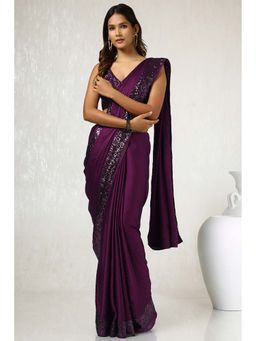 Soch - Women Purple Satin Saree with Unstitched Blouse