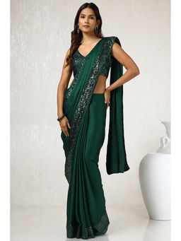 Soch - Women Green Satin Saree with Unstitched Blouse
