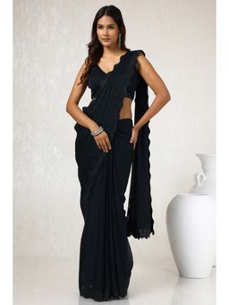 Soch - Women Black Chiffon Embroidered Saree with Unstitched Blouse