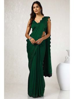 Soch - Women Green Chiffon Embroidered Saree with Unstitched Blouse