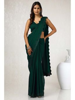 Soch - Women Teal Chiffon Embroidered Saree with Unstitched Blouse