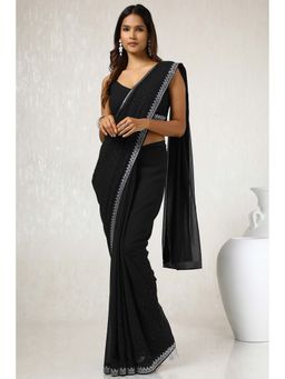 Soch - Women Black Georgette Saree with Unstitched Blouse
