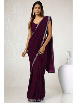 Soch - Women Wine Georgette Saree with Unstitched Blouse