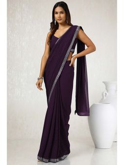 Soch - Women Purple Georgette Saree with Unstitched Blouse