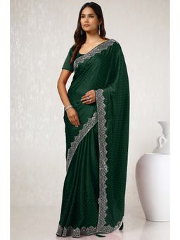 Soch - Women Green Satin Saree with Unstitched Blouse